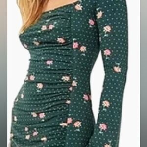 Free People Nordstrom Emerald & Floral Ruched Waist Dress, Adorable, Medium, NEW